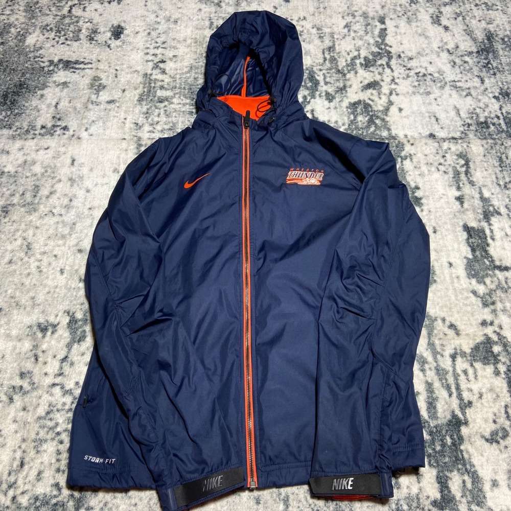 Nike Storm-Fit Wheaton Thunder Hooded Windbreaker Jacket Navy Blue Orange Large